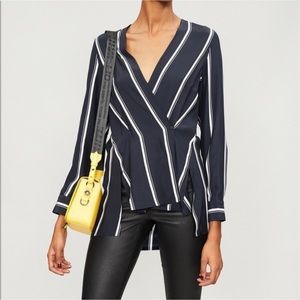 NWT Rag & Bone Debbie Silk Crepe De Chine Blouse in Black Striped Sz S